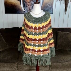 Knitali • Made In Italy • Crochet • Poncho • Fall Colors •Yellow/Green •One Size